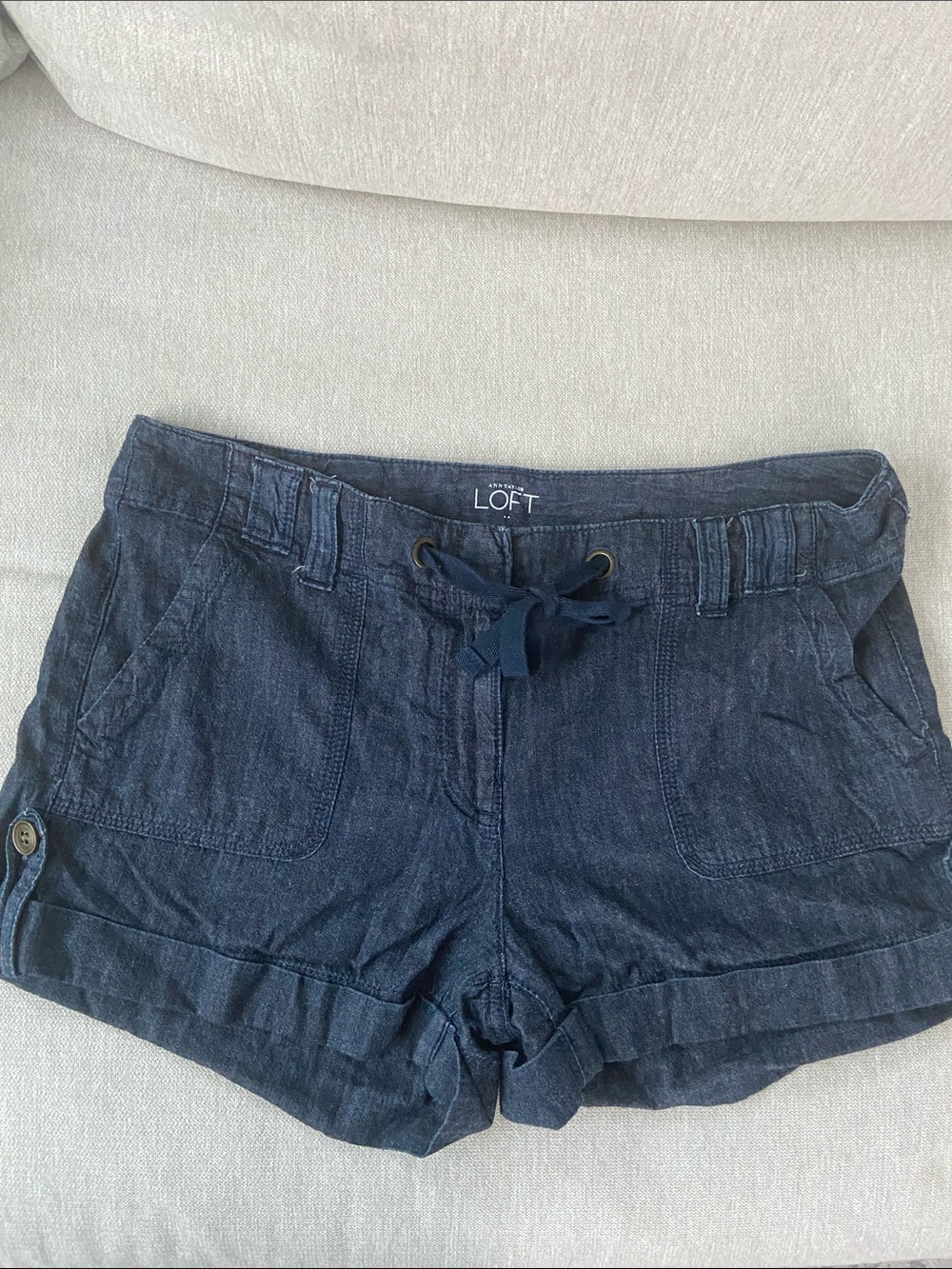 LOFT Dark Blue Linen Denim-like Shorts